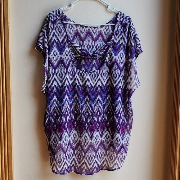Torrid Purple Aztec ZigZag Sheer Polyester Blouse Size 1X - Picture 11 of 14